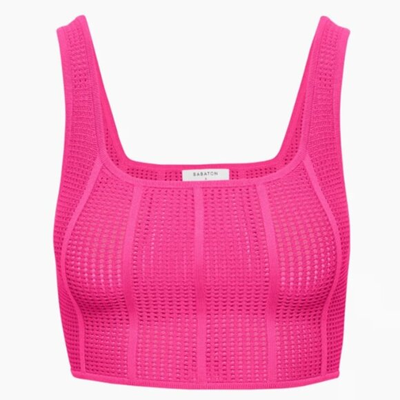 Aritzia Babaton Sculpt Knit Squareneck Cropped Tank Eros Pink Size Medium - Picture 1 of 7
